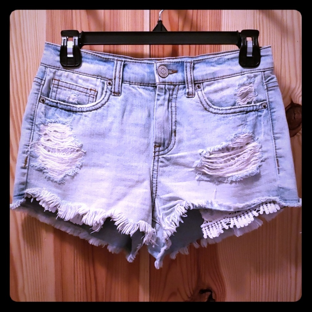 Distressed jean shorts